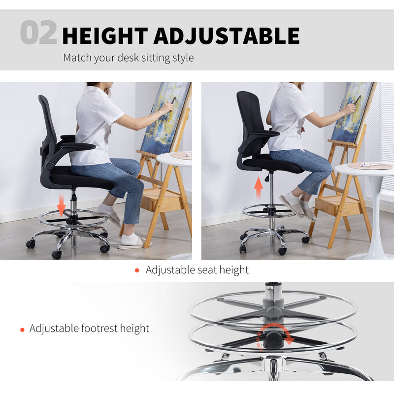 HOMCOM Draughtsman Chair, with Adjustable Lumbar - Black – view 5