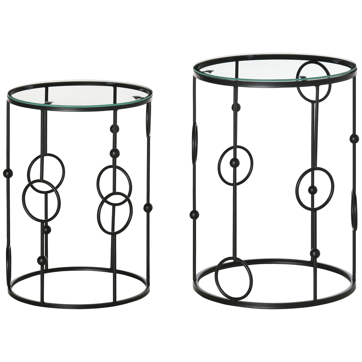 Set of 2 Round Tempered Glass Nesting Tables – Black