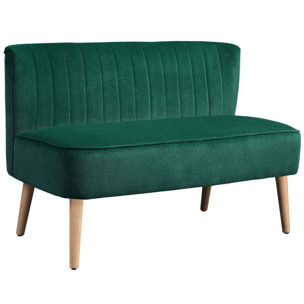 117cm Loveseat Sofa Upholstered Small 2 Seater Sofa  with Thick Padded Seat and Rubber Wood Legs, Dark Green