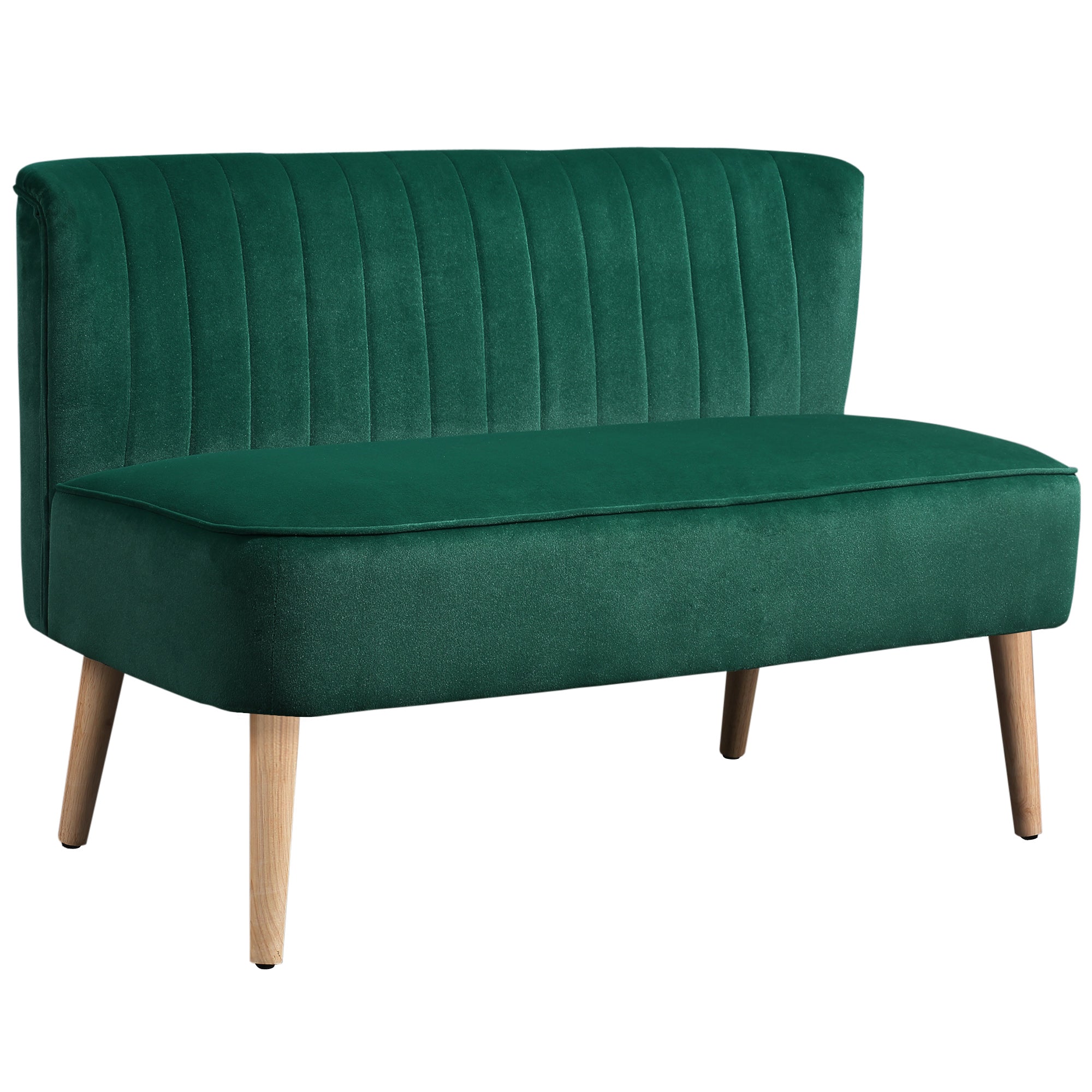 117cm Loveseat Sofa Upholstered Small 2 Seater Sofa  with Thick Padded Seat and Rubber Wood Legs, Dark Green