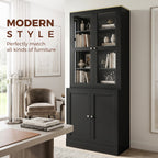 Modern Bookcase Display Storage Unit with Glass Doors Adjustable Shelves, Black
