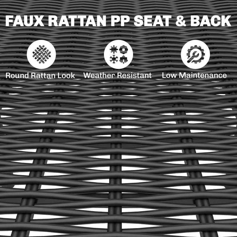 Outsunny Garden Dining Set for 6, Faux Wood Metal Outdoor Table and Stackable Chairs with Plastic Rattan Effect Seat – view 6