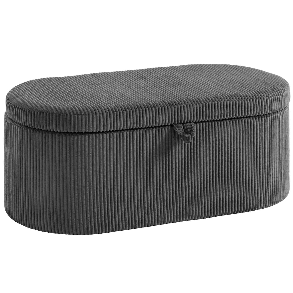 Storage Ottoman, Corduroy Upholstered Ottoman Storage Box with Padded Seat, 105 x 51 x 49 cm, Dark Grey