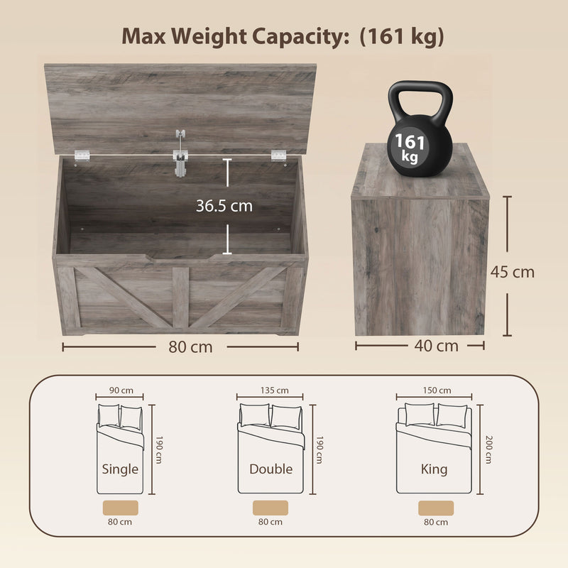 HOMCOM 100L Home Storage Box, with Safety Hinge - Grey Wood-Effect – view 3