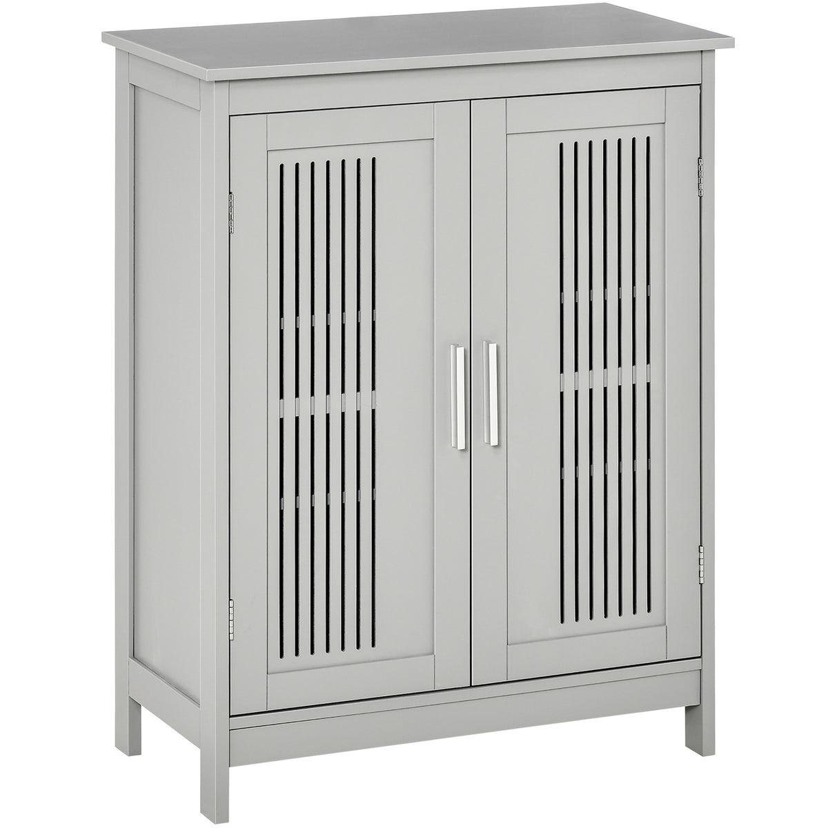 Grey modern bathroom floor cabinet with two doors and adjustable shelves
