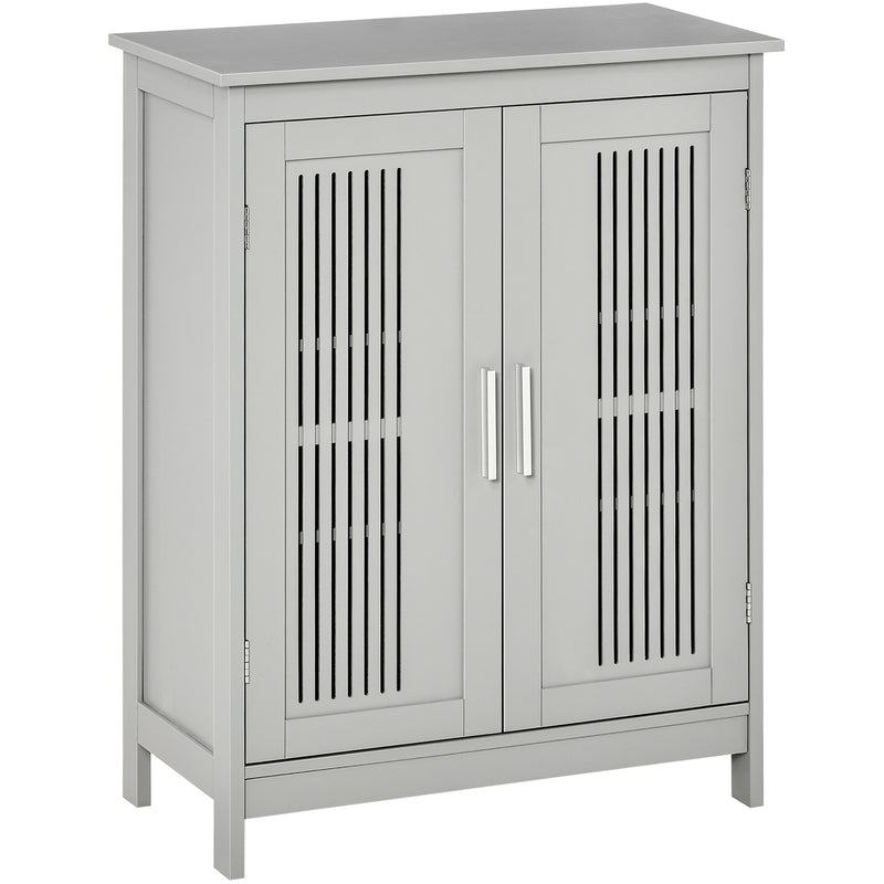 Grey modern bathroom floor cabinet with two doors and adjustable shelves