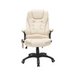 Beige faux leather high-back executive chair with six massage points, padded armrests and swivel wheels