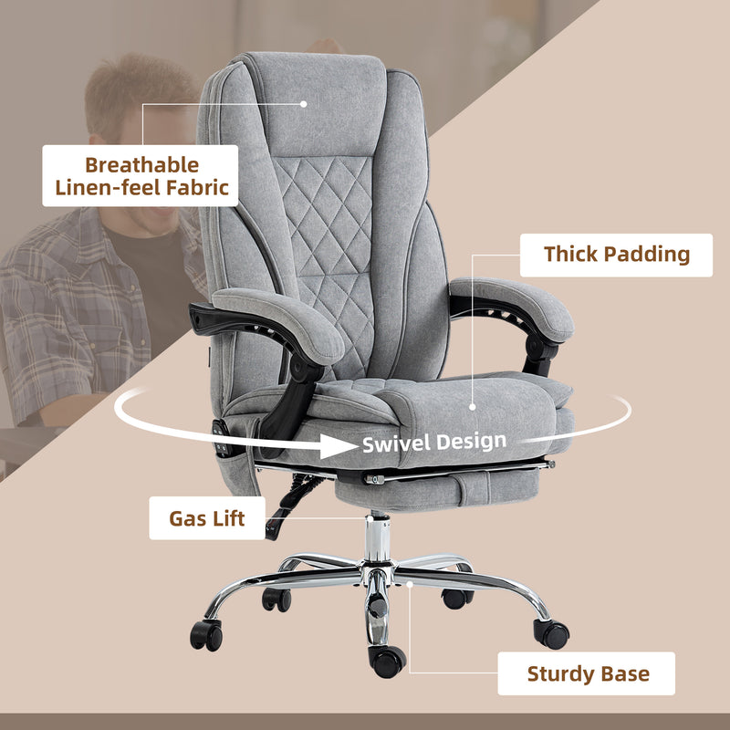 Vinsetto Massage Office Chair, Heated Reclining Computer Chair with Adjustable Height and Footrest, Grey – view 7