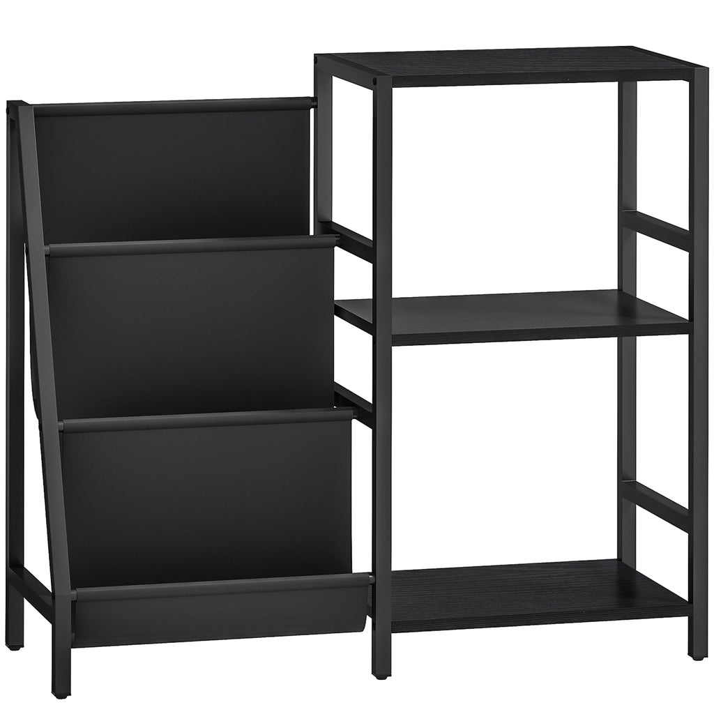 3-Tier Record Player Stand, End Table for Living Room, Bedroom - Black Wood Effect