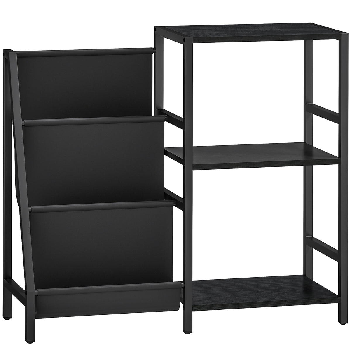 3-Tier Record Player Stand with Magazine Storage – Black