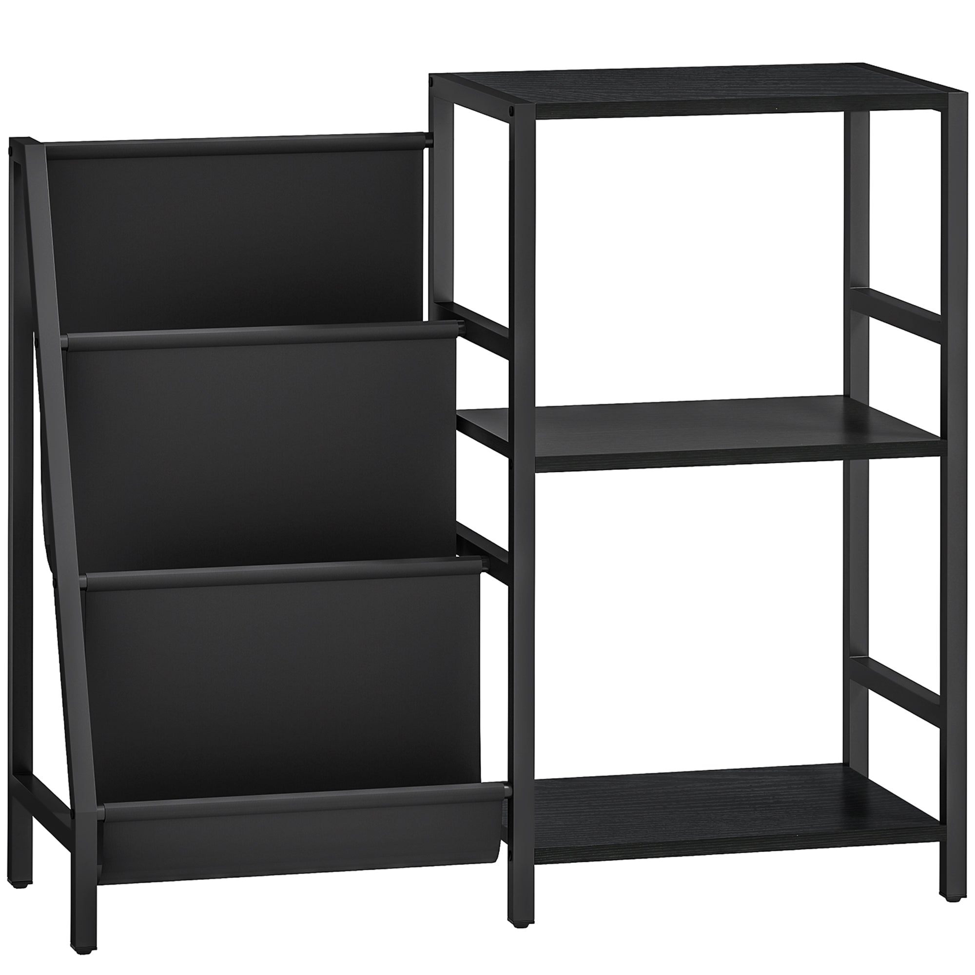 3-Tier Record Player Stand, End Table for Living Room, Bedroom - Black Wood Effect