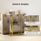 Narrow Side Table, End Table with Magazine Holder, Nightstand for Small Spaces, Living Room, Bedroom, White Marble Grain