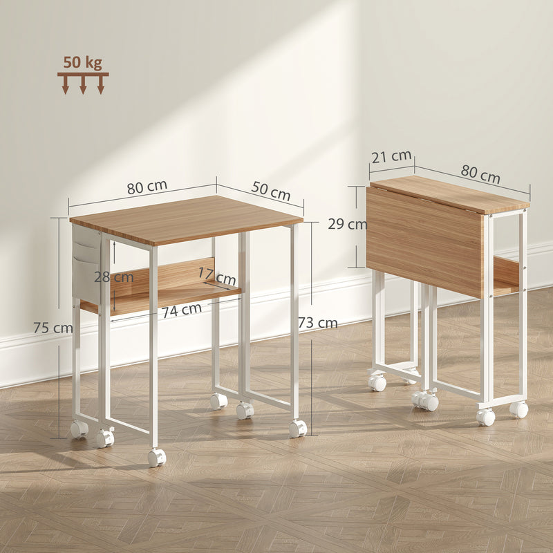 HOMCOM 80 cm Drop Leaf Writing Work Desk - Natural Wood Finish – view 3