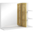 White bathroom wall mirror with bamboo panel, three side shelves and bottom shelf