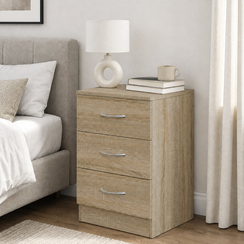 HOMCOM Three-Drawer Simple Bedside Table - Oak – view 2