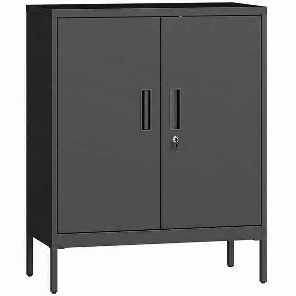 HOMCOM Metal Storage Cabinet with Lock and Adjustable Shelves - Black