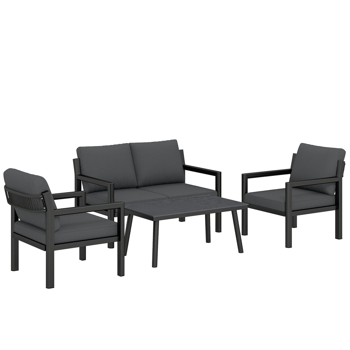 Outsunny 4 Seater Rattan Garden Furniture Set with 2 Armchairs, Loveseat, Coffee Table, Garden Sofa Set with Cushions