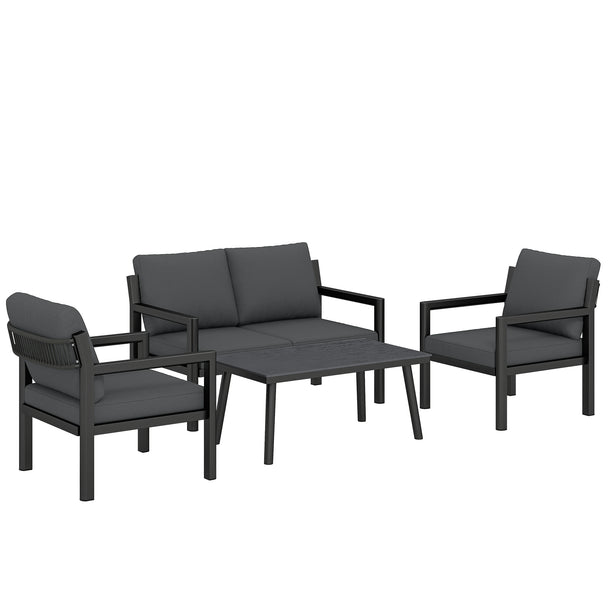 Outsunny 4 Seater Rattan Garden Furniture Set with 2 Armchairs, Loveseat, Coffee Table, Garden Sofa Set with Cushions