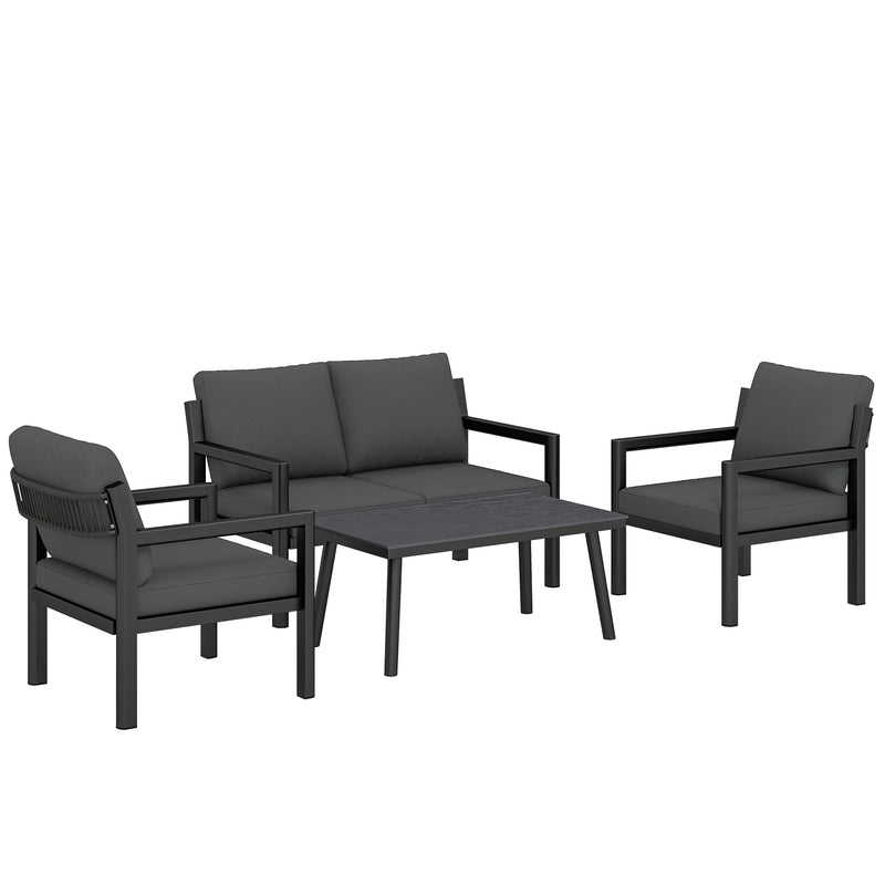 Outsunny 4 Seater Rattan Garden Furniture Set with 2 Armchairs, Loveseat, Coffee Table, Garden Sofa Set with Cushions