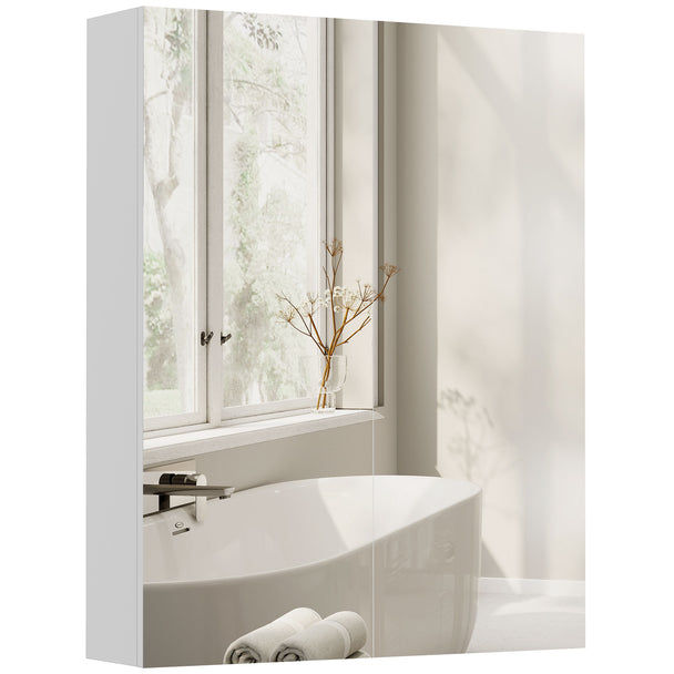 White 60 x 75 cm wall mirror cabinet with two mirrored soft-close doors