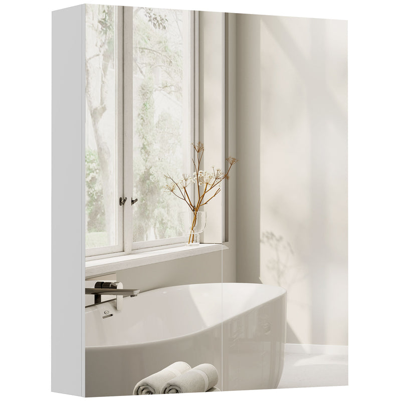 White 60 x 75 cm wall mirror cabinet with two mirrored soft-close doors