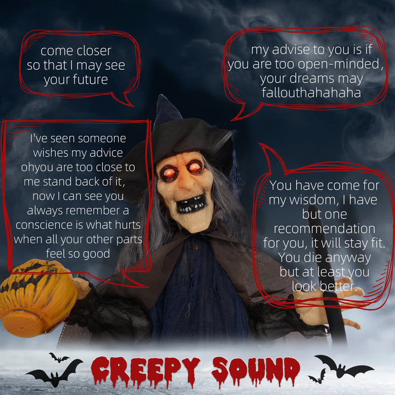 190cm Animated Witch with Broomstick & Glowing Eyes – image 4 of 9