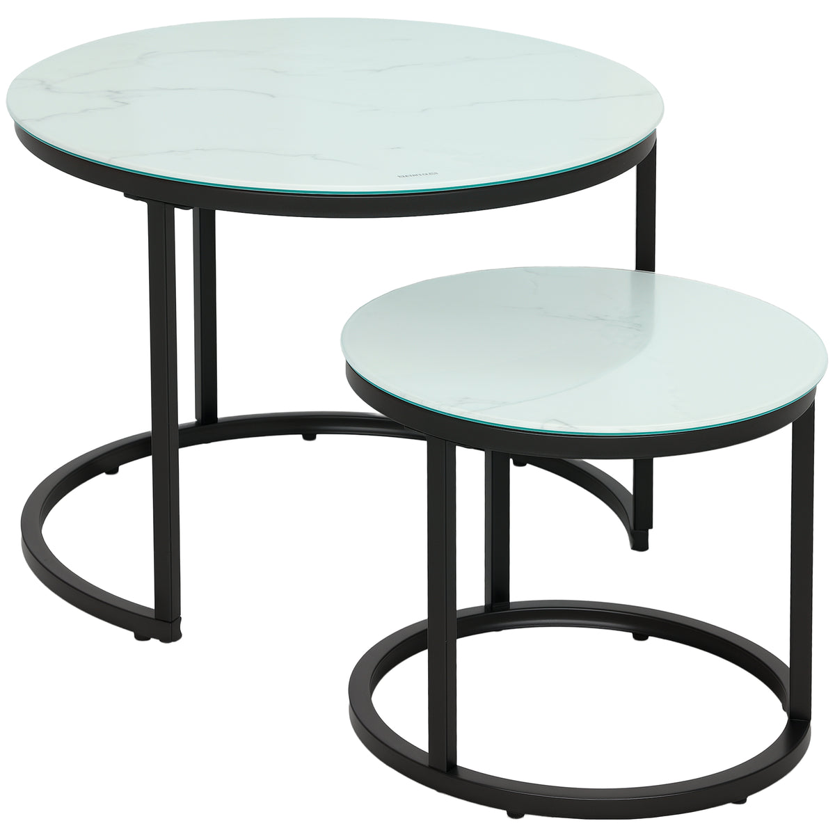 Set of 2 Marble-Effect Glass Nesting Tables – White & Black