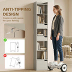 Bookcase Tall Narrow with 5 Tiers and Drawers Freestanding Bookshelf Storage Cabinet for Living Room Grey