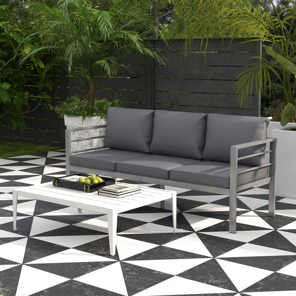 Outsunny Aluminium Three-Seater Garden Bench, with Cushions - Grey – view 2