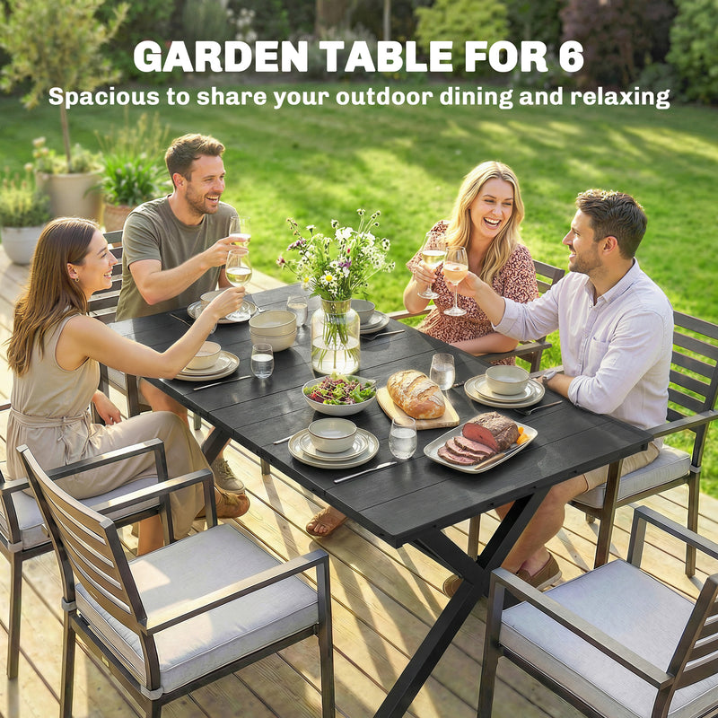 Wood-effect garden dining table with X-legs – image 4