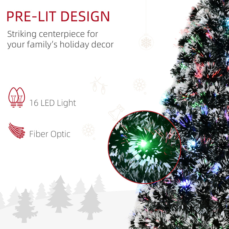 HOMCOM 4ft Artificial Prelit Christmas Tree, Snow Xmas Tree with Colourful LED Lighting Fiber Optics, Green White – view 4