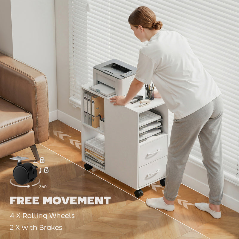 HOMCOM Narrow Mobile Printer Table with Wheels, Rolling Printer Stand with Drawers for Home Office, 30 x 60 x 65 cm – view 6
