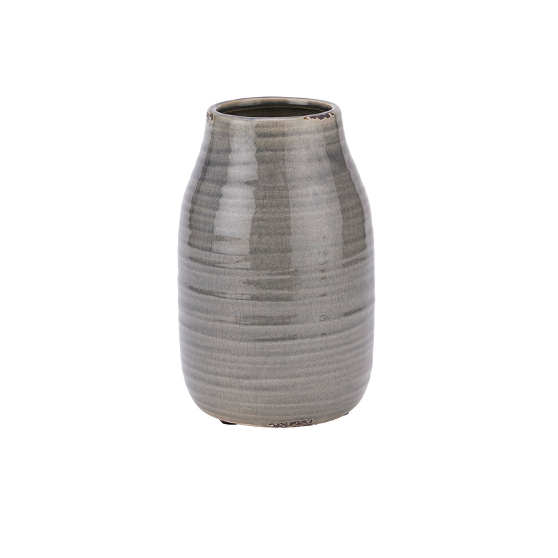 Garda grey crackle-glaze ceramic vase, front view