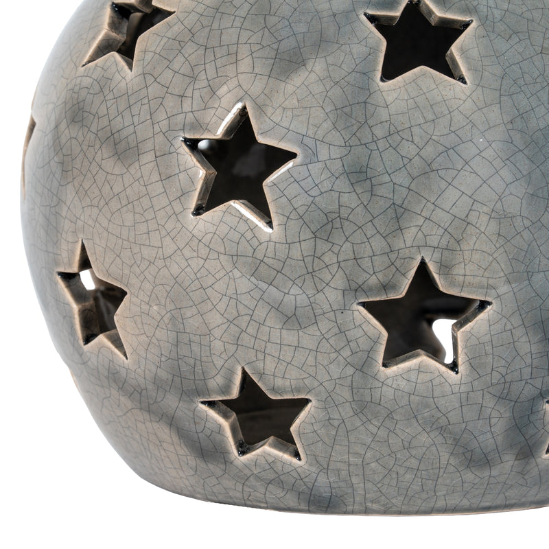 Close-up of the star cut-outs and grey crackle glaze