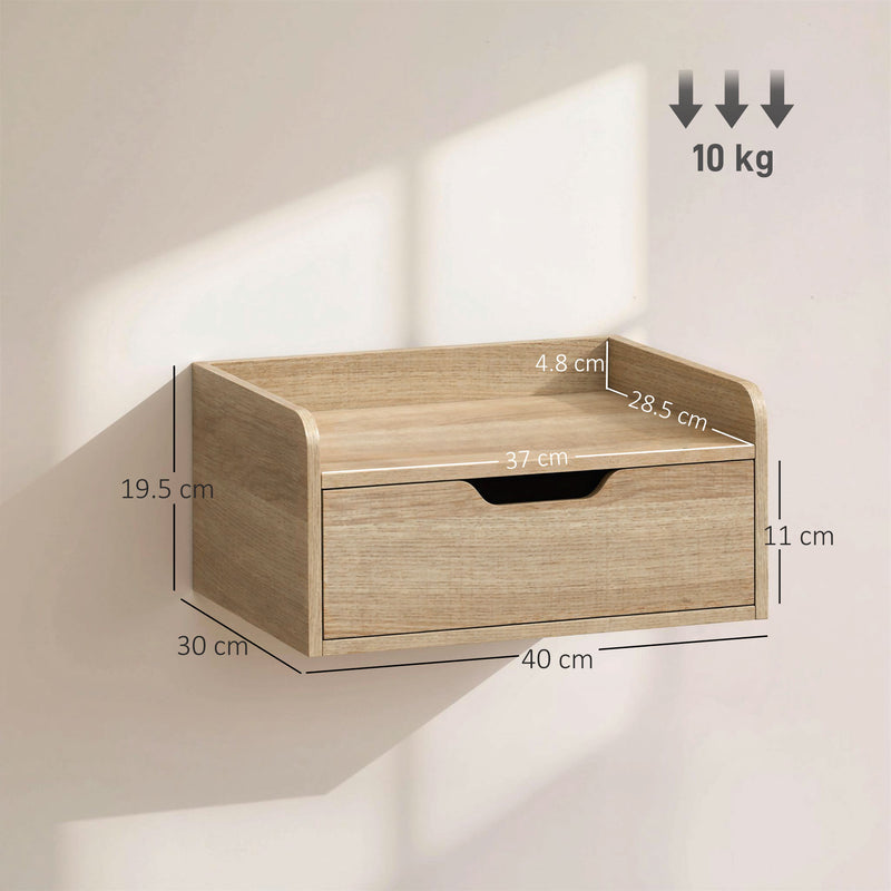 HOMCOM Floating Nightstands Set of 2, Wall Mounted Bedside Table with Drawer for Bedroom, Natural Wood – view 3