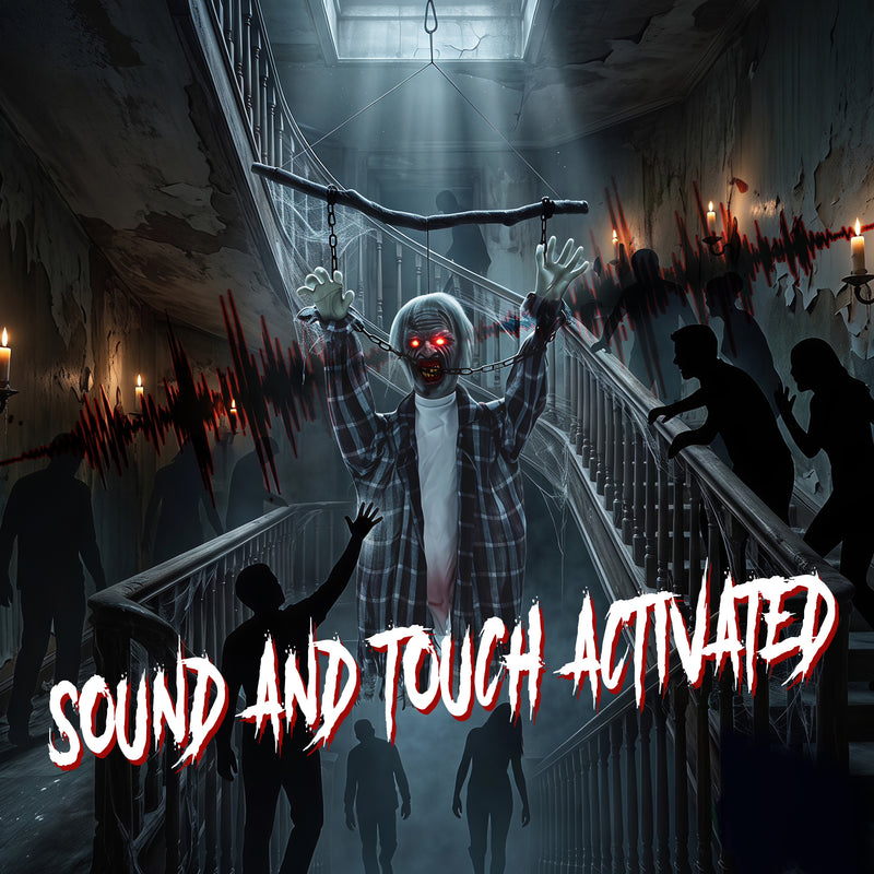 110cm Animated Hanging Zombie with Glowing Eyes & Sound – image 5 of 9