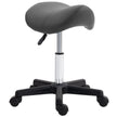 Grey curved PU leather salon stool with thick padded seat and five wheels