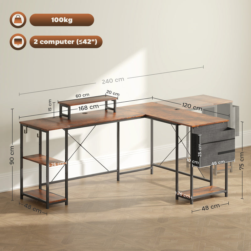 Reversible L-shaped desk – rustic brown – image 3