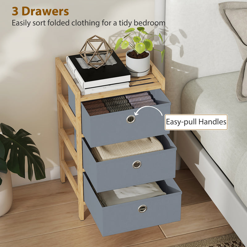 HOMCOM Chest of Drawers, 3 Fabric Drawers Narrow Dresser with Bamboo Frame, Light Grey – view 4