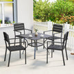 Outsunny Stackable Garden Chairs Set of 4, Garden Dining Chairs with Slatted HDPE Seat Back, Armrests, Metal Frame – view 2