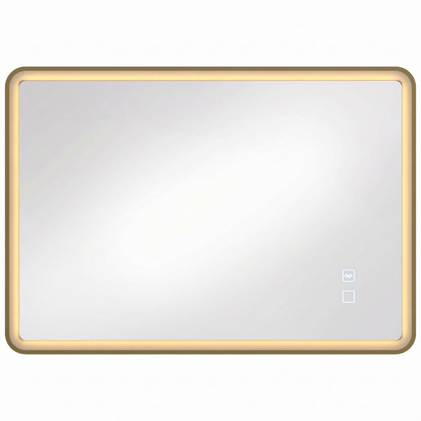 HOMCOM Bathroom Mirror with LED Lights, 100x70cm Rectangle Bathroom Mirror, Dimmable, Bluetooth, Anti-Fog, Gold Tone