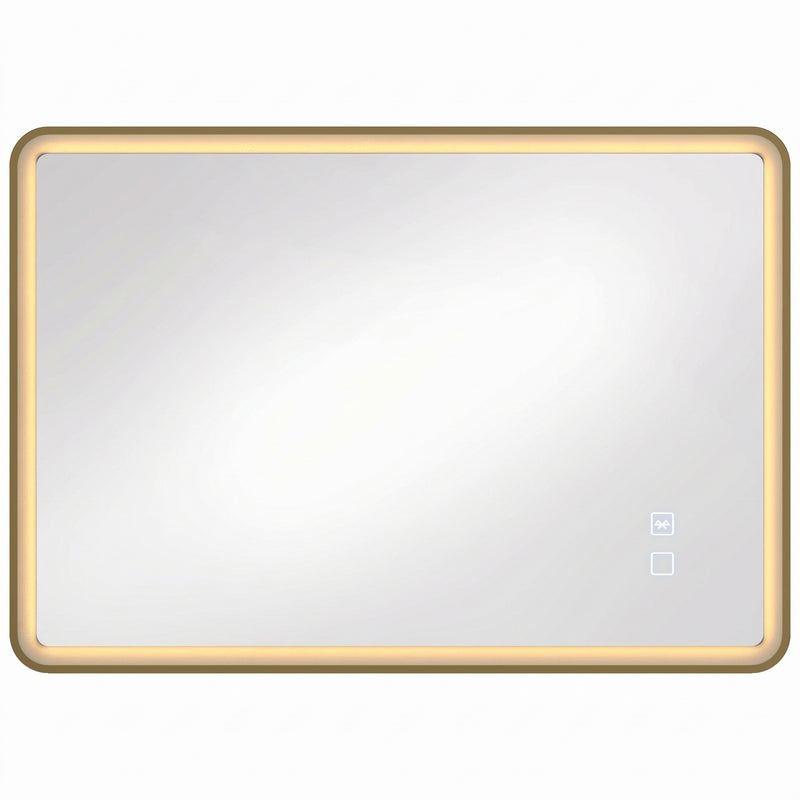 HOMCOM Bathroom Mirror with LED Lights, 100x70cm Rectangle Bathroom Mirror, Dimmable, Bluetooth, Anti-Fog, Gold Tone