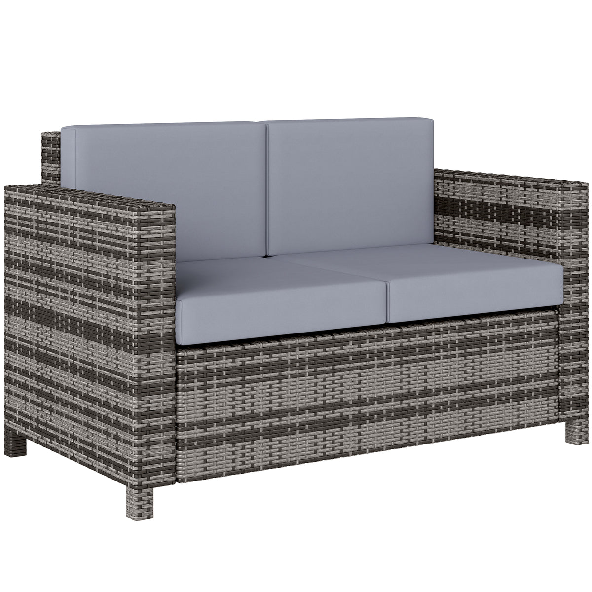 Mixed grey 2-seater rattan garden sofa with grey padded cushions
