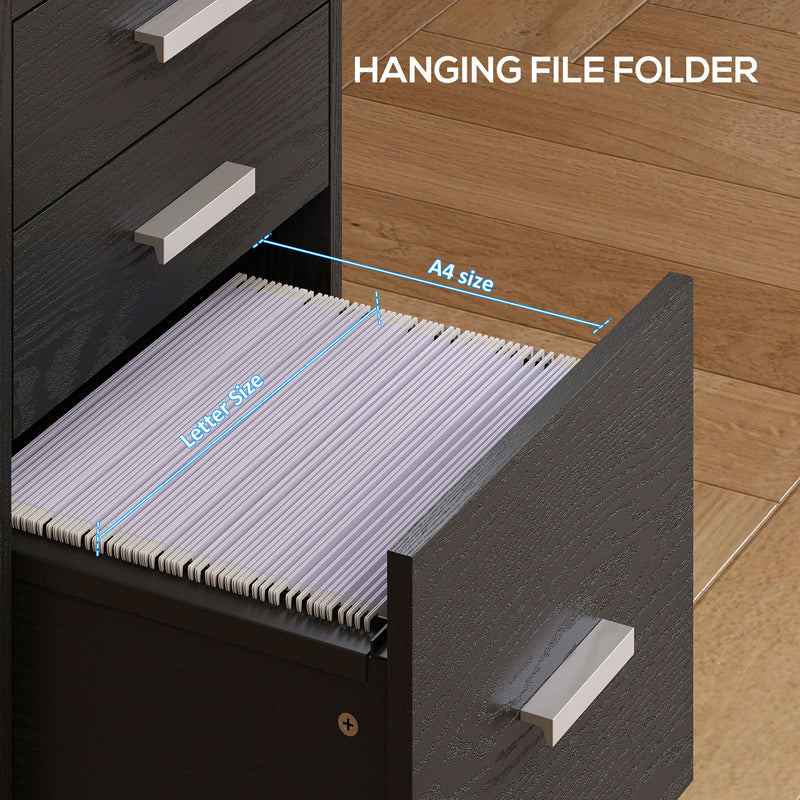 HOMCOM 3 Drawer Filing Cabinet, Rolling File Cabinet with Edged Top for Letter, A4 Size, Hanging File Folders, Black – view 5