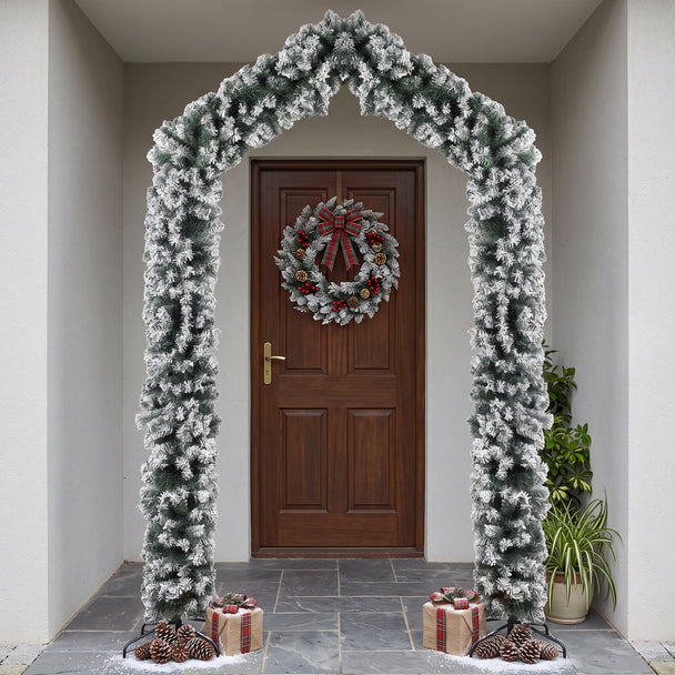 9ft snow-flocked Christmas tree arch – image 2