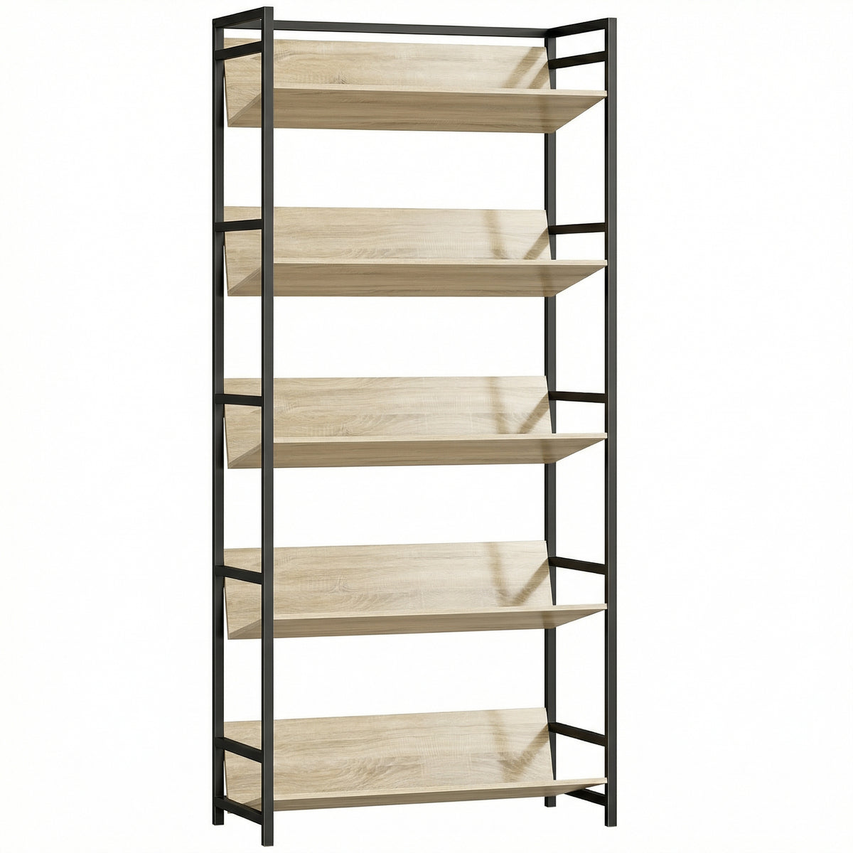 174 cm 5-Tier Metal Frame Bookcase – Oak