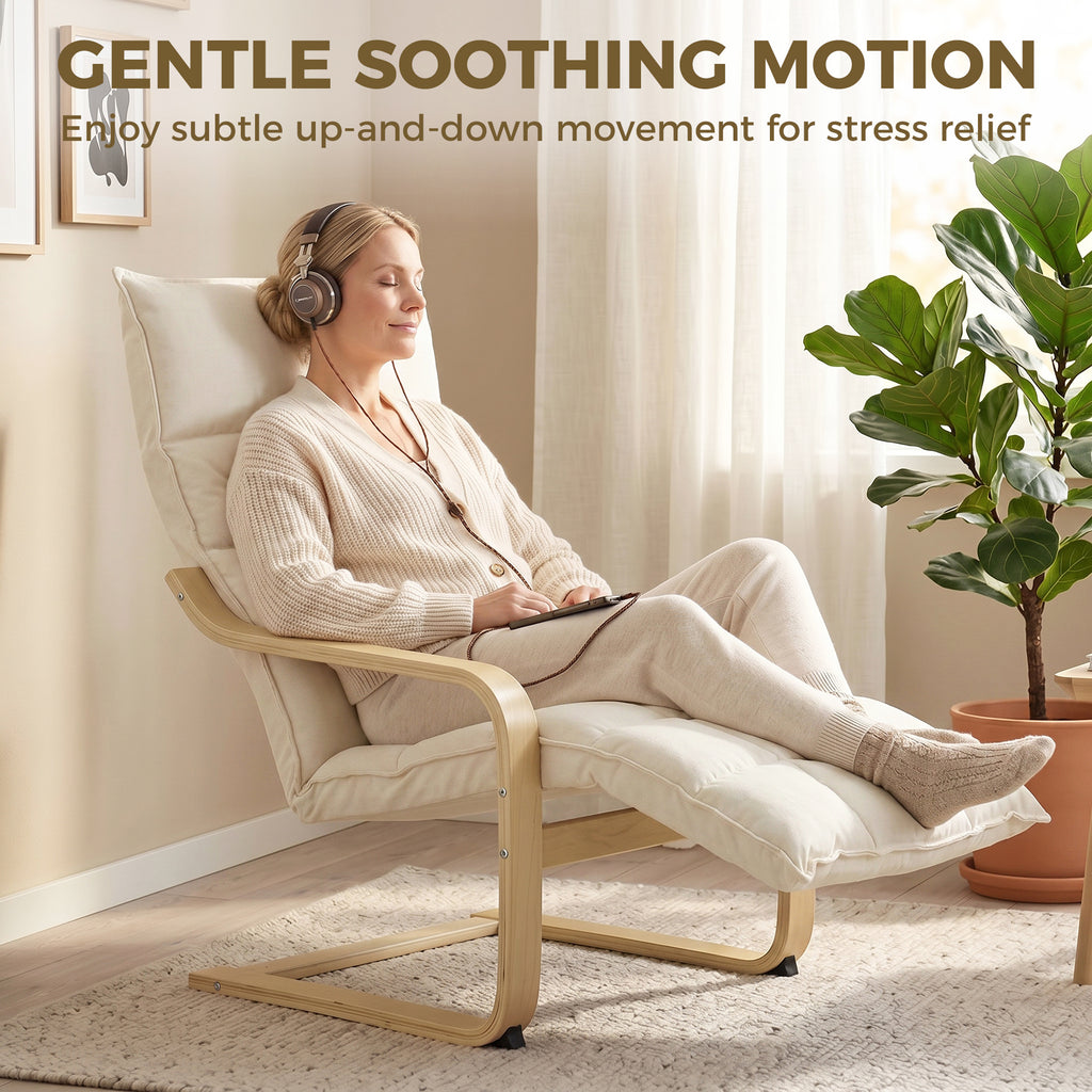 Modern Accent Chair, Leisure Lounge Chair Armchair with Footrest, Plush Cushion, Curved Legs and Arms, Cream White
