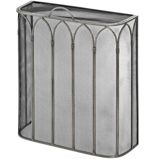 Gothic arch fire screen in antique pewter, angled view