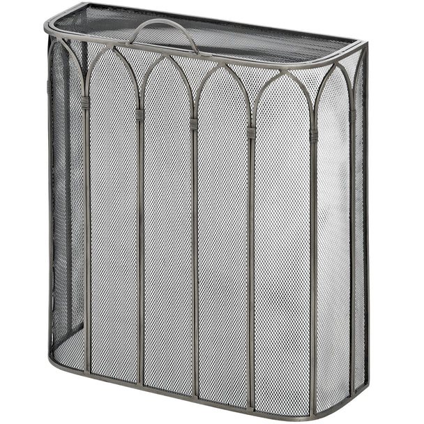Gothic arch fire screen in antique pewter, angled view