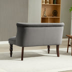 Velvet 2 Seater Sofa, Button Tufted Wingback Loveseat with Rubber Wood Legs for Living Room, Bedroom, Charcoal Grey